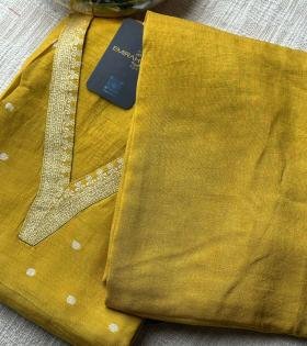 Elegant Mustard Banarasi Silk Salwar Suit  - Jet Black