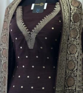 Rich Chocolate Brown Banarasi Silk Salwar Suit - Jet Black