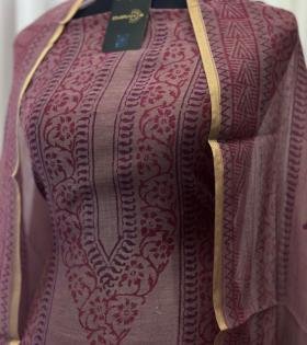 Premium Chanderi Suit with Block Print and Cotton Bottom - Royal Blue