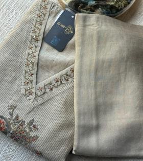 Silk Chanderi Suit with Embroidery - Emerald Green