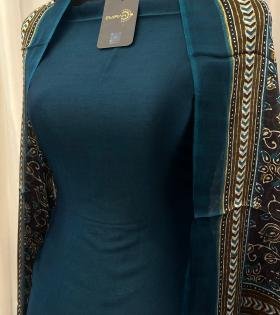 Regal Teal Jamdani Maheshwari Silk Suit - Royal Blue