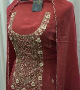 Radiant Crimson Embroidered Organza Suit - Gold
