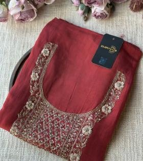 Radiant Crimson Embroidered Organza Suit - Gold