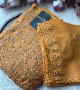 Whimsical Embroidered Mul Chanderi Suit - Ruby Red