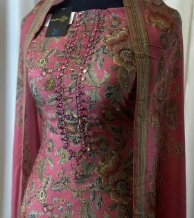 Botanical Muslin Silk Mirror-Work Suit - Royal Blue