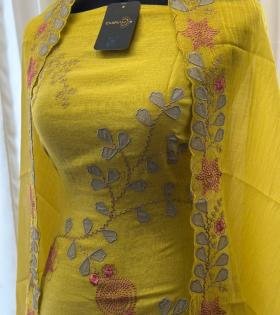 Whimsical Floral Mul Chanderi Suit - Silver