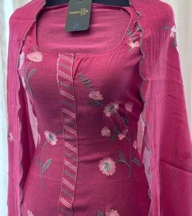 Elegant Floral Mul Chanderi Suit - Royal Blue