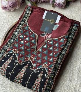 Opulent Embroidered Crepe Silk Suit - Silver