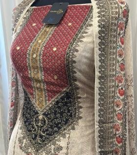 Heritage Embroidered Muslin Silk Suit - Emerald Green