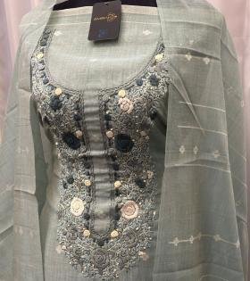 Radiant Floral Jamdani Chanderi Suit - Ruby Red