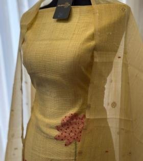 Elegant Rose Jamdani Chanderi Suit  - Gold