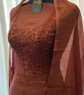 Graceful Handworked Mul Chanderi Suit with Tissue Salwar - Gold