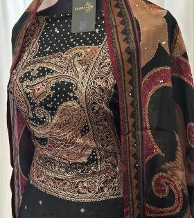 Royal Muslin Silk Suit with Intricate Embroidery - Rose Pink