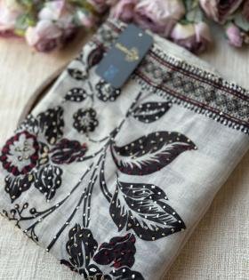 Elegant Floral Semi Linen Suit - Emerald Green