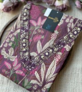 Elegant Floral Cotton Suit - Ruby Red