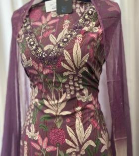 Elegant Floral Cotton Suit - Ruby Red