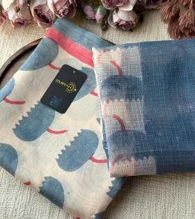 Elegant Printed Chanderi Suit - Silver