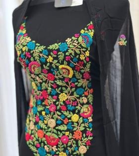 Elegant Floral Embroidered Georgette Suit - Charcoal Grey