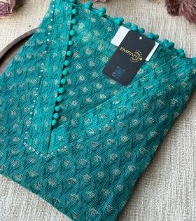 Elegant Kota Doriya Suit with Subtle Floral Weave - Jet Black
