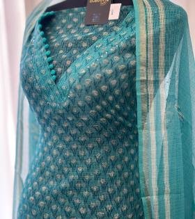 Elegant Kota Doriya Suit with Subtle Floral Weave - Jet Black