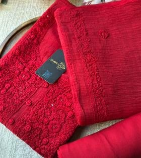 Mul Chanderi Suit with Intricate Embroidery - Emerald Green