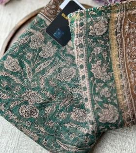 Rustic Floral Kota Doriya Suit - Silver