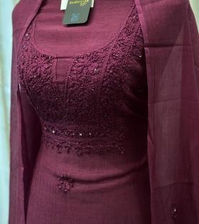 Mul Chanderi Suit with Elegant Embroidery - Ruby Red
