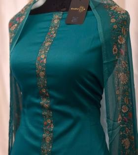 Teal Bloom Jam Cotton Suit - Silver