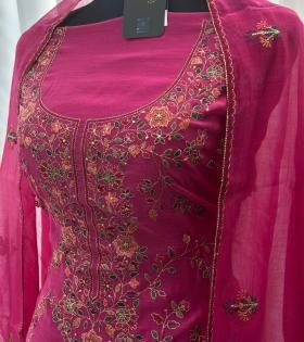 Floral Grace Mul Chanderi Suit - Ruby Red
