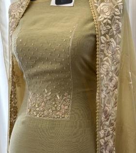  Subtle Sage Mul Chanderi - Ruby Red