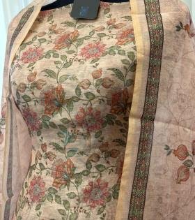 Blush Garden Kota Chanderi - Charcoal Grey