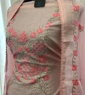Blush Garden Kota Silk Suit - Emerald Green