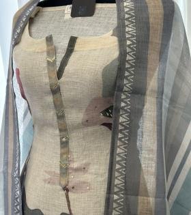 Muted Elegance Semi Linen Suit - Silver