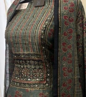 Silk Chanderi Suit Set - Jet Black