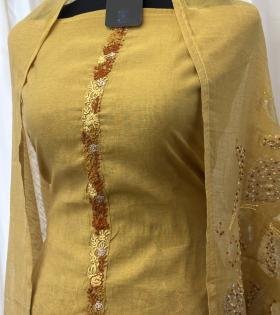 Chanderi with Jamdani weaving - Emerald Green
