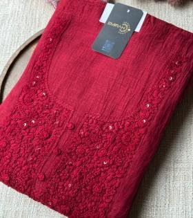Mul Chanderi Suit - Ruby Red