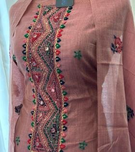 Jamdani Weaving Suit - Rose Pink