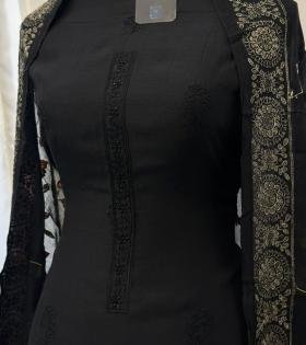 Midnight Bloom Mul Chanderi - Jet Black