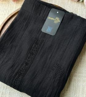 Midnight Bloom Mul Chanderi - Jet Black