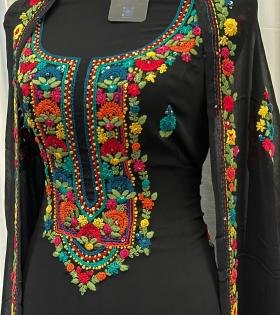 Elegant Embroidered Georgette Suit - Jet Black