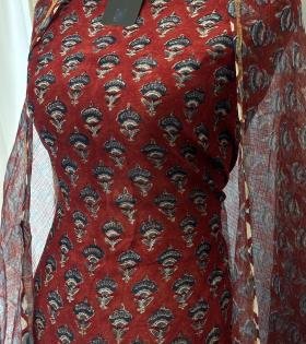 Blue Floral Printed Chanderi Silk Suit - Mixed Colors