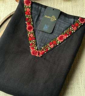 Semi Linen Floral Embroidered Salwar Suit - Mixed Colors