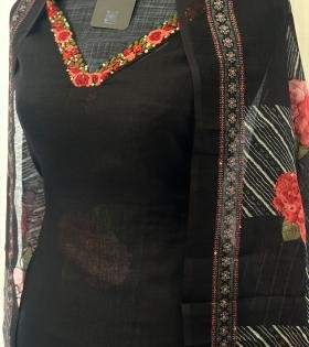Semi Linen Floral Embroidered Salwar Suit - Mixed Colors