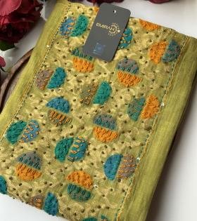 Olive Radiance – Chanderi with Jamdani Weaving  - Mixed Colors
