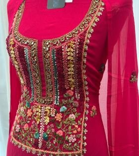 Ruby Radiance – Embroidered Georgette Suit  - Mixed Colors