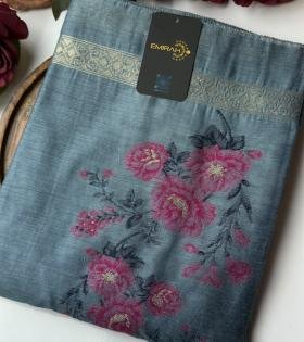 Blue Grey Chanderi Suit with Jamdani Weaving - Mixed Colors