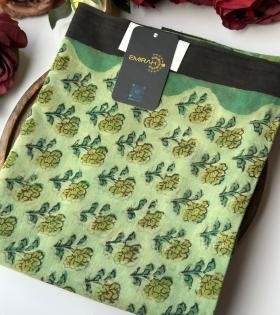 Green Floral Cotton Suit with Contrast Dupatta - Mixed Colors