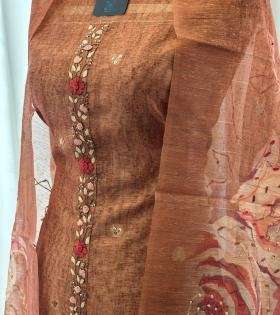Rust Copper Chanderi Suit  - Mixed Colors