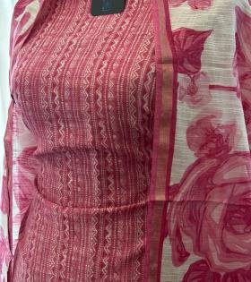 Pink Chanderi Suit with Floral Print Dupatta - Rose Pink