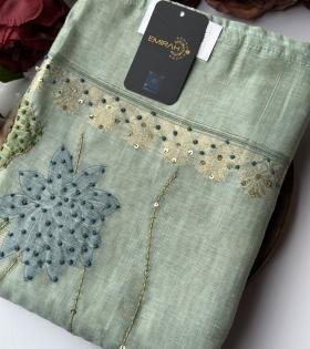 Sage Green Chanderi Suit with Jamdani Weaving - Mixed Colors